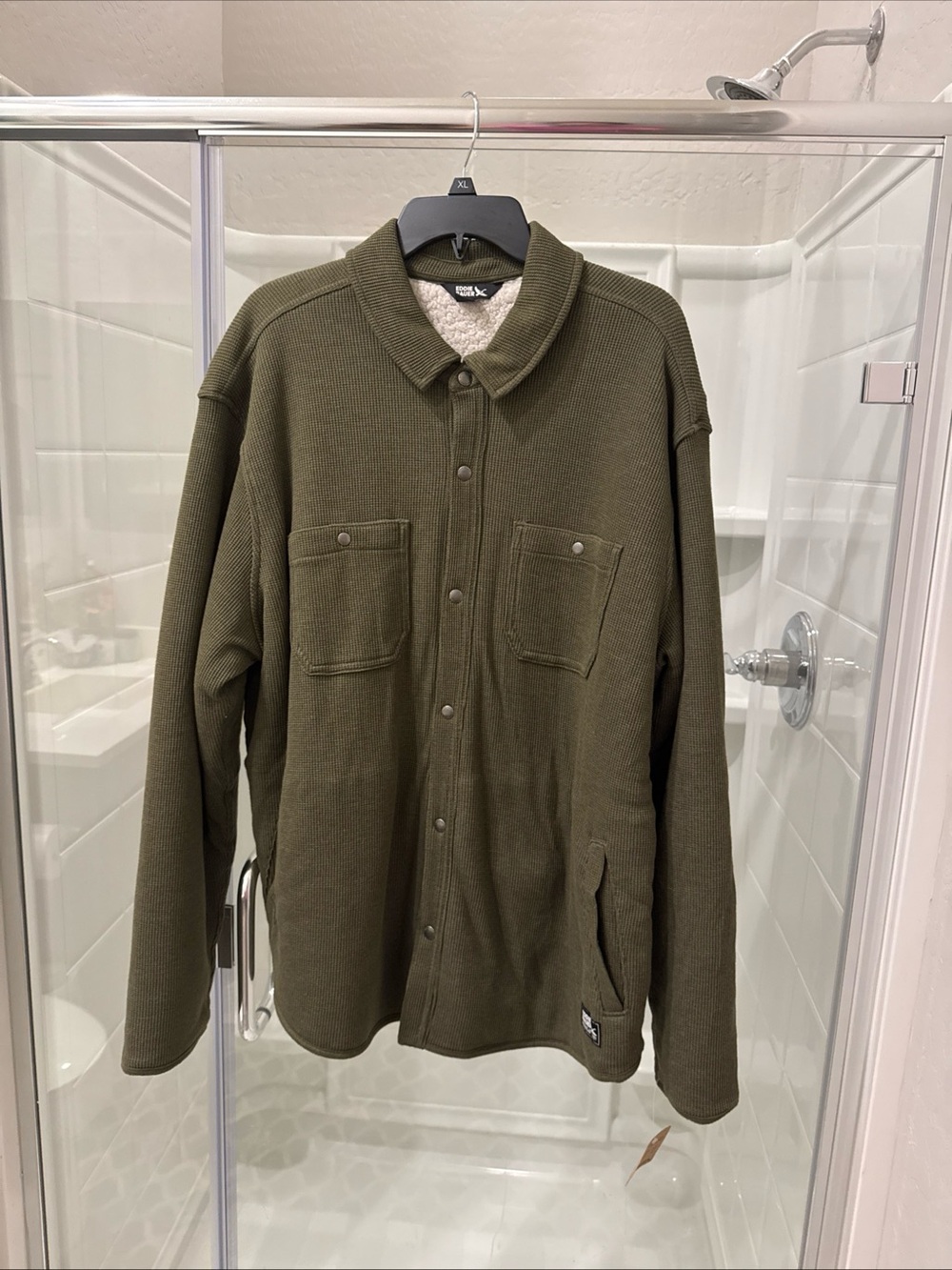 Eddie Bauer Olive Green Sherpa-Lined Shirt Jacket